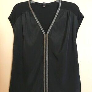 Rock & Republic Black V-Neck Blouse w/ Silver/Gold Sequins Strip Size XS